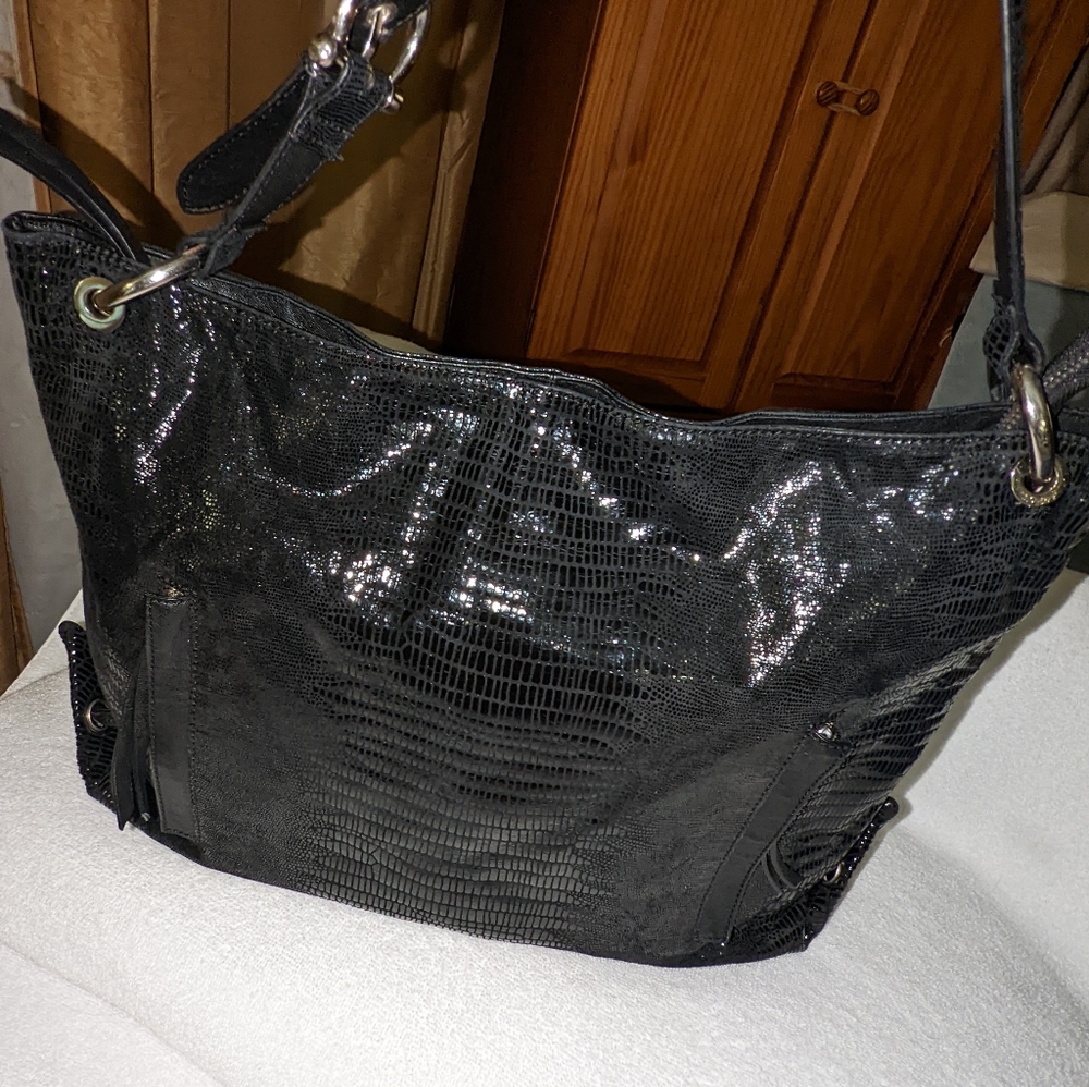 Chez by Cheryl black snakeskin shoulder bag.